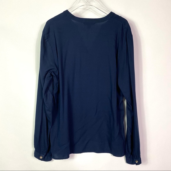 Tommy Hilfiger Top, Navy Blue Split Neck Pullover Shirt, Lightweight Top Size L - Picture 3 of 6